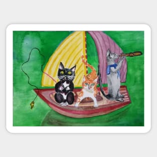 Three cats in a boat Sticker